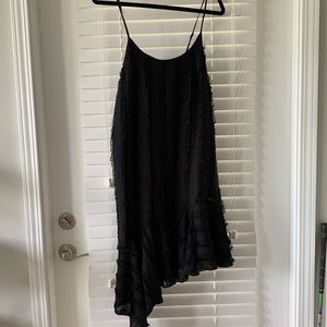 Anthropologie | eri + ali black fringe asymmetrical hem dress